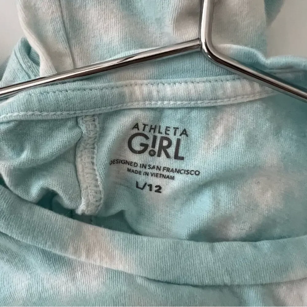 Athleta Girl Tie Dye Explore Tank Top Aqua Blue White Cotton 980501